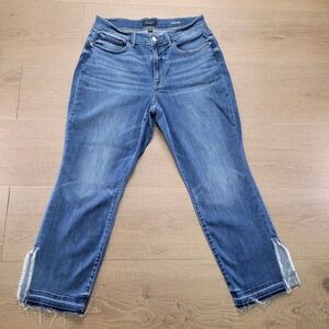 Judy Blue Blue‎ Stretch Denim Cropped Straight Fit Raw Split Hem Jeans 29